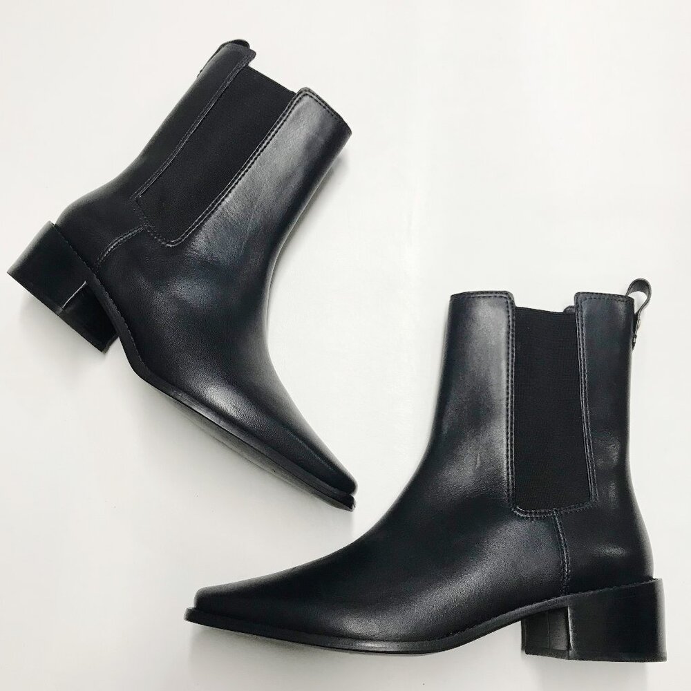 Tory Burch Ankle Boots Booties Womens Size 9 Black Leather Pull On Square Toe